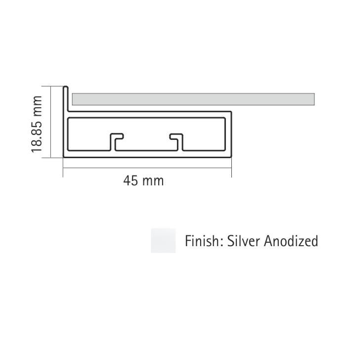 45 mm  Straight Stick-On  Frame Profile 3000 mm - Alu Prof 45 MM FL 3000  MM SA